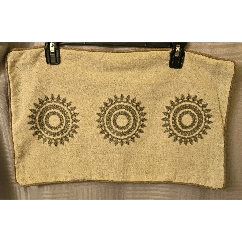 Hobby Lobby Beige Embroided Mandala Throw Pillow Cover Case Zip Closure 19x12